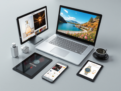Modern consumer electronic devices arranged on clean surface, smartphones tablets and laptops with sleek design, professional product photography