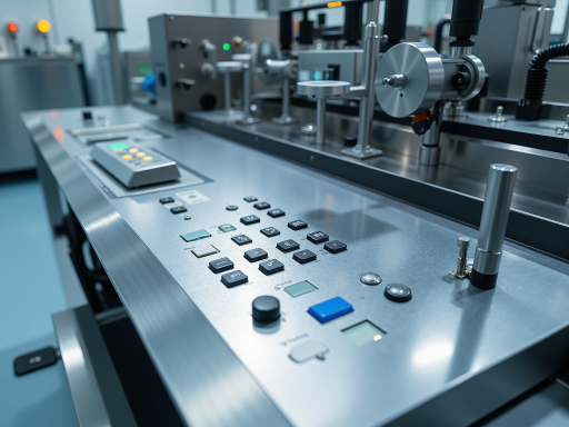 Industrial electronic equipment in manufacturing facility, automated machines and control panels, professional industrial setting